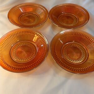 Jeannette Anniversary Carnival 4 Glass Marigold Salad Bowls Starburst 7.5 inch